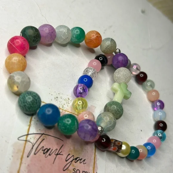 Multi-Color Agate Bracelet Set - Picture 2 of 3